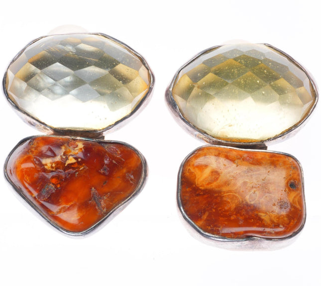 Rebecca Collins-Dallas Quartz butterscotch amber sterling silver earrings