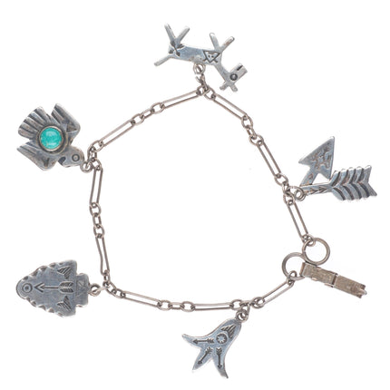 6.75" 1940's Vintage Navajo sterling silver Fred Harvey link charm bracelet
