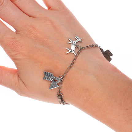 6.75" 1940's Vintage Navajo sterling silver Fred Harvey link charm bracelet