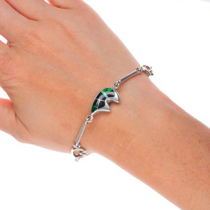 7" Ray Tracey Knifewing sterling silver multi-stone inlay bear link bracelet