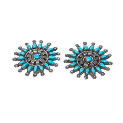 40's-50's vintage Zuni sterling silver petit point turquoise cluster earrings