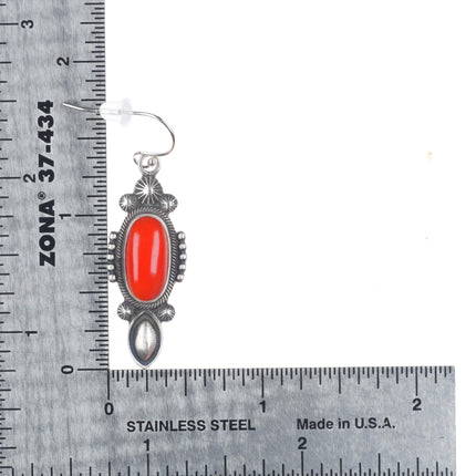 Stanley Parker Navajo sterling silver high grade coral dangle earrings