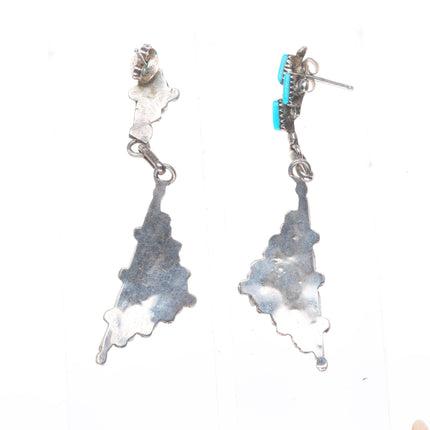 Vintage Zuni sterling silver needlepoint turquoise dangle earrings
