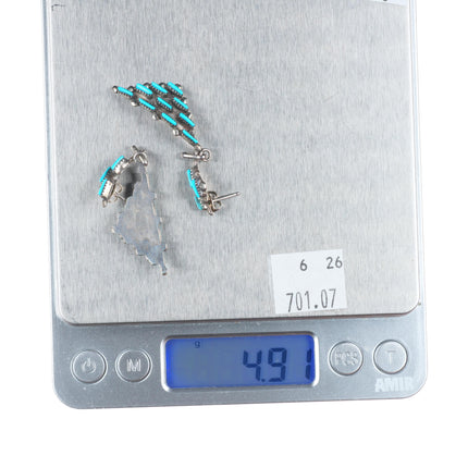 Vintage Zuni sterling silver needlepoint turquoise dangle earrings