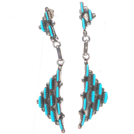 Vintage Zuni sterling silver needlepoint turquoise dangle earrings