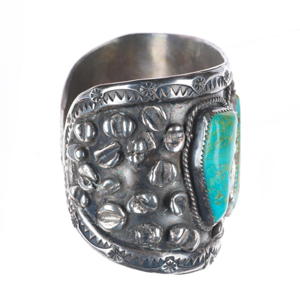 7" Big Vintage Navajo sterling silver high grade turquoise cuff bracelet