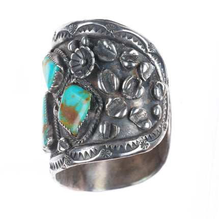 7" Big Vintage Navajo sterling silver high grade turquoise cuff bracelet