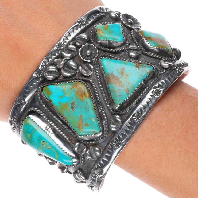 7" Big Vintage Navajo sterling silver high grade turquoise cuff bracelet
