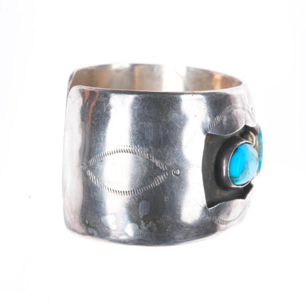 6" Vintage Navajo sterling silver wide band turquoise shadowbox cuff bracelet