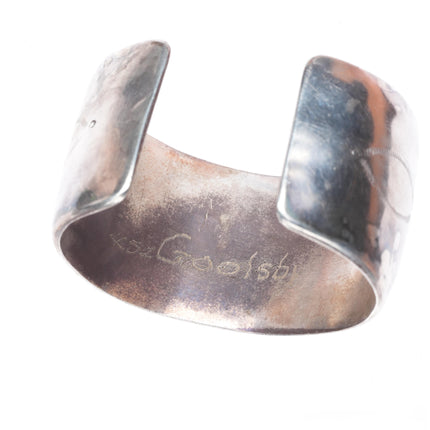 6" Vintage Navajo sterling silver wide band turquoise shadowbox cuff bracelet