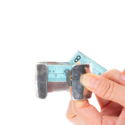 6" Vintage Navajo sterling silver wide band turquoise shadowbox cuff bracelet