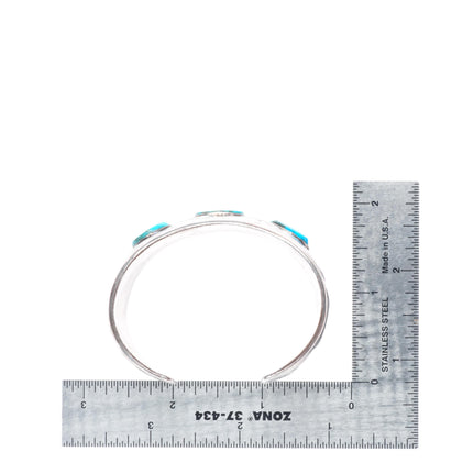 6" Vintage Navajo sterling silver wide band turquoise shadowbox cuff bracelet