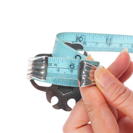 6.1" Vintage Navajo large cast sterling silver cuff bracelet with turquoise