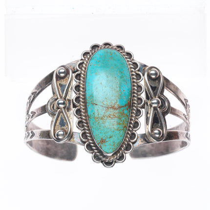 6.75" 1940's Navajo sterling silver large stone turquoise cuff bracelet