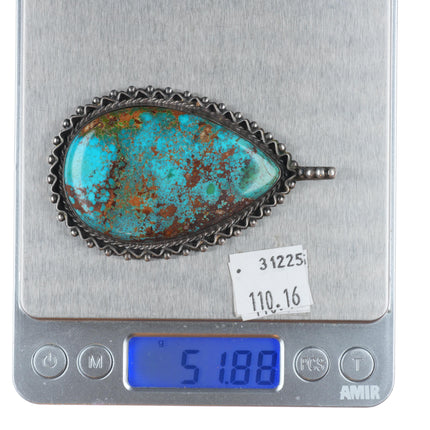 Large vintage High grade Pilot Mountain turquoise Navajo sterling silver pendant