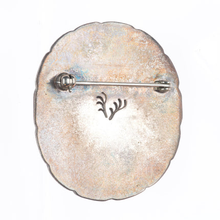 Elliot Qualo (1930-1974) Zuni sterling silver intarsia inlay Ghan Dancer pin