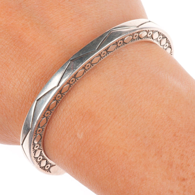 5.75" Raymond Twinhorse  San Felipe heavy stamped sterling silver cuff bracelet