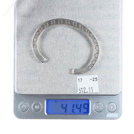 5.75" Raymond Twinhorse  San Felipe heavy stamped sterling silver cuff bracelet