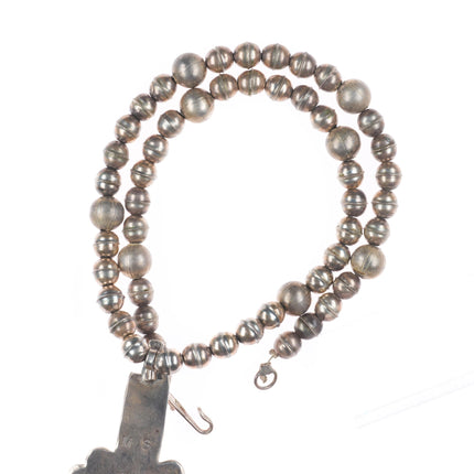 Vintage Heavy sterling silver Native American cross pendant on beaded necklace