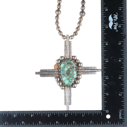 Vintage Heavy sterling silver Native American cross pendant on beaded necklace
