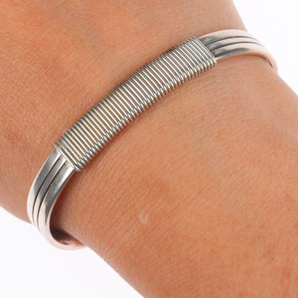 6.4" 1930's Ingot Silver Zuni snake eye turquoise 5 stack row cuff bracelet