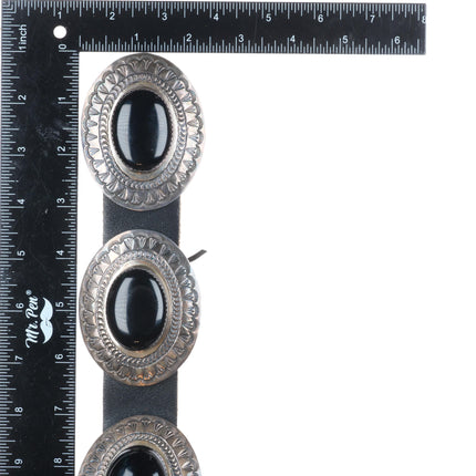 Large Lester Ortiz Navajo sterling silver onyx deep stamped concho belt