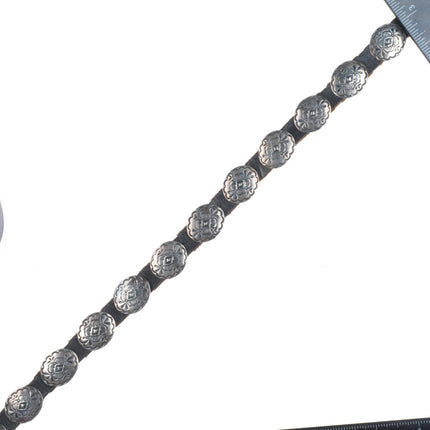 Vintage slim Navajo sterling silver stamped concho belt