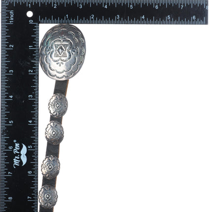 Vintage slim Navajo sterling silver stamped concho belt