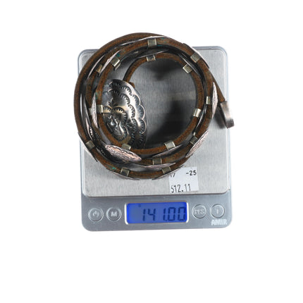 Vintage slim Navajo sterling silver stamped concho belt