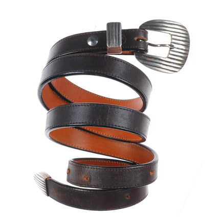 Pat Areias southwestern sterling silver ranger belt buckle set ribbed design