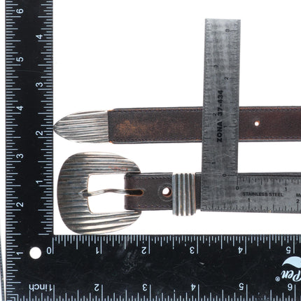 Pat Areias southwestern sterling silver ranger belt buckle set ribbed design