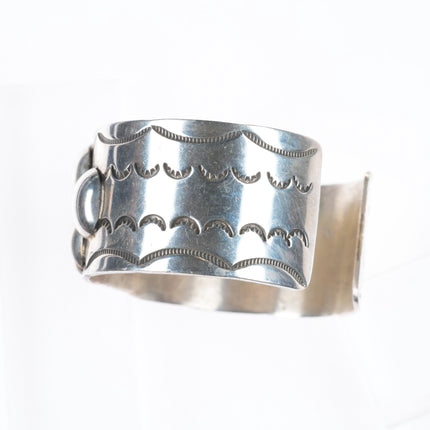 6.2" Vintage Navajo sterling silver hand stamped cuff bracelet with turquoise