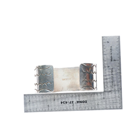 6.2" Vintage Navajo sterling silver hand stamped cuff bracelet with turquoise