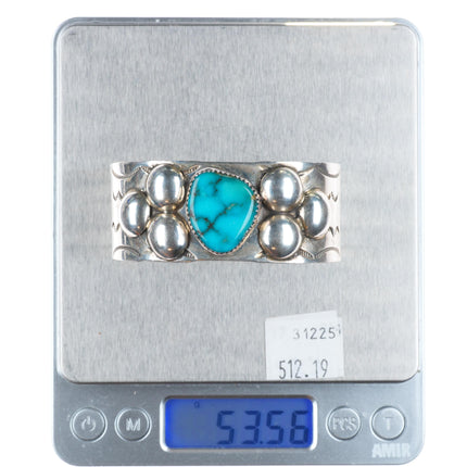 6.2" Vintage Navajo sterling silver hand stamped cuff bracelet with turquoise