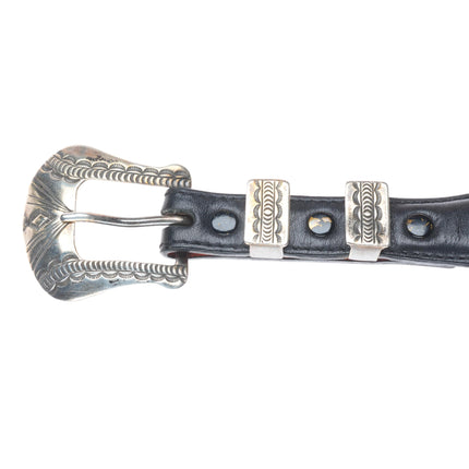 Vintage Navajo sterling silver deep stamped ranger belt buckle set 3/4"