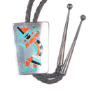 c1950 David Tsikewa Zuni sterling silver rainbow man intarsia inlay bolo tie