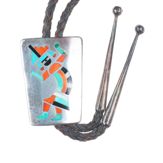 c1950 David Tsikewa Zuni sterling silver rainbow man intarsia inlay bolo tie