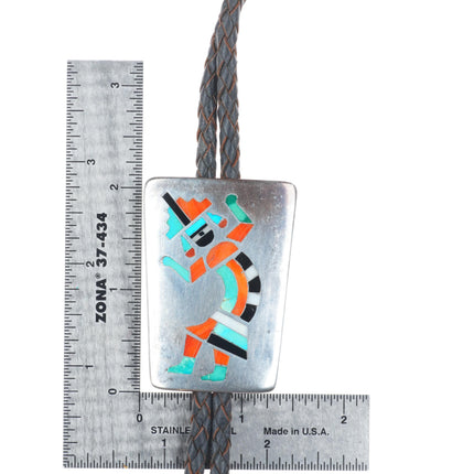 c1950 David Tsikewa Zuni sterling silver rainbow man intarsia inlay bolo tie