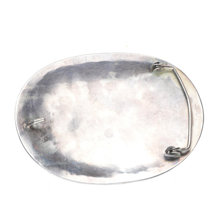 Big vintage Navajo sterling silver 2" belt buckle with turquoise blossom design