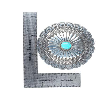 Jenny Blackgoat Navajo sterling silver concho style belt buckle with turquoise