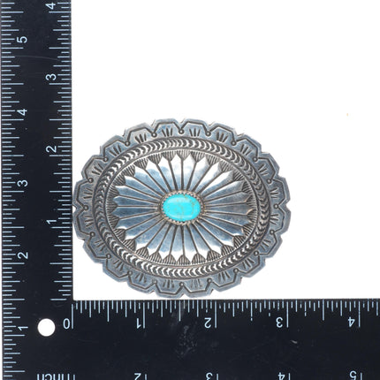 Jenny Blackgoat Navajo sterling silver concho style belt buckle with turquoise