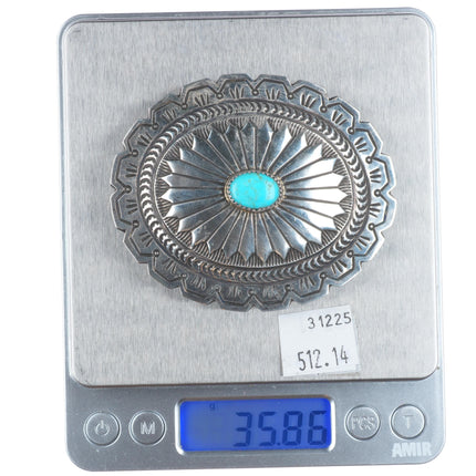 Jenny Blackgoat Navajo sterling silver concho style belt buckle with turquoise