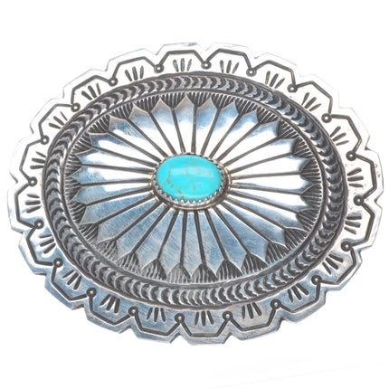 Jenny Blackgoat Navajo sterling silver concho style belt buckle with turquoise