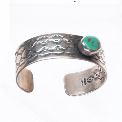 6.6" Edison Billy Navajo hand stamped sterling silver cuff bracelet w/turquoise
