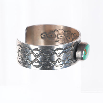 6.6" Edison Billy Navajo hand stamped sterling silver cuff bracelet w/turquoise