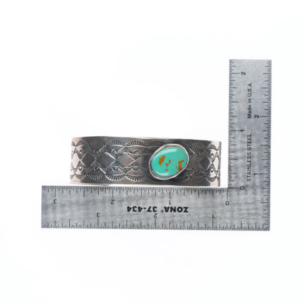 6.6" Edison Billy Navajo hand stamped sterling silver cuff bracelet w/turquoise