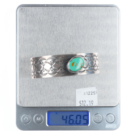 6.6" Edison Billy Navajo hand stamped sterling silver cuff bracelet w/turquoise