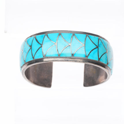 6" Orlinda Natewa Zuni sterling silver turquoise inlay vintage cuff bracelet
