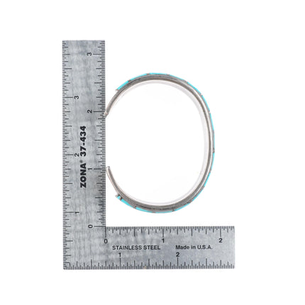 6" Orlinda Natewa Zuni sterling silver turquoise inlay vintage cuff bracelet