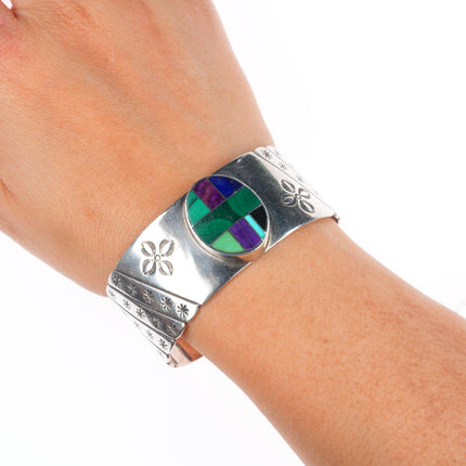 6.5" Donald Douglas Navajo sterling silver sugilite/turquoise cuff bracelet